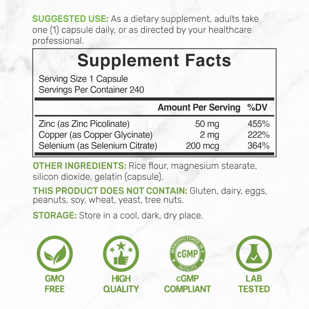 Deal Supplement Zinc Picolinate 50mg with Copper & Selenium - 240 Capsules - image 2