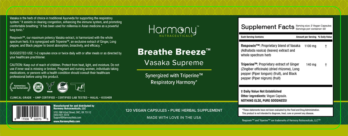 Harmony Nutraceuticals Vasaka Respiratory Support - 120 Capsules - image 2