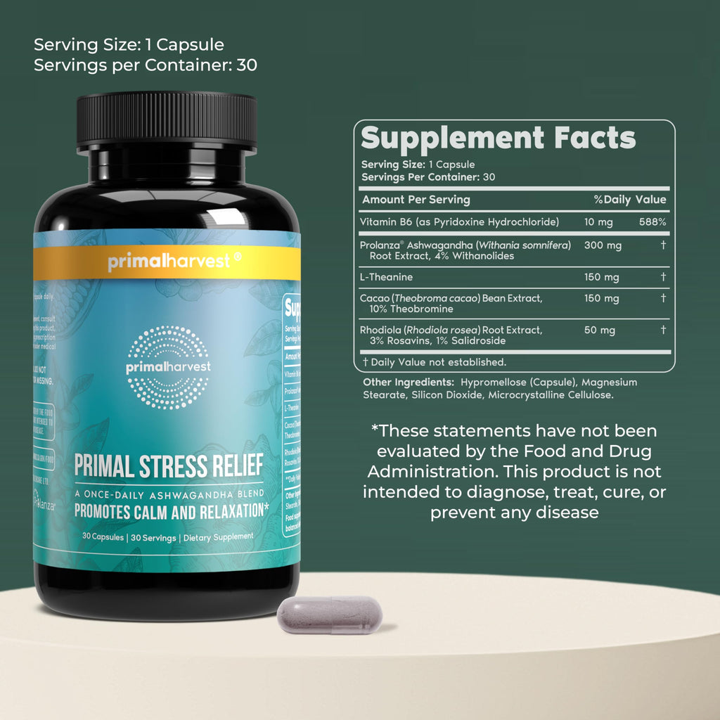Primal Harvest Stress Relief Supplement for Women and Men Pure