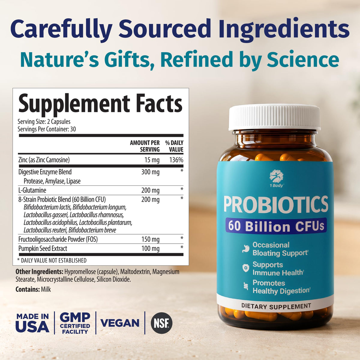 1 Body Probiotic 60 Billion with Prebiotics & Enzymes - 60 Vegan Caps - image 3