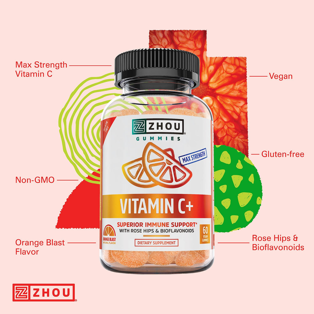 ZHOU Vitamin C+ Gummies for Immune Support - 60 Vegan Gummies - image 4