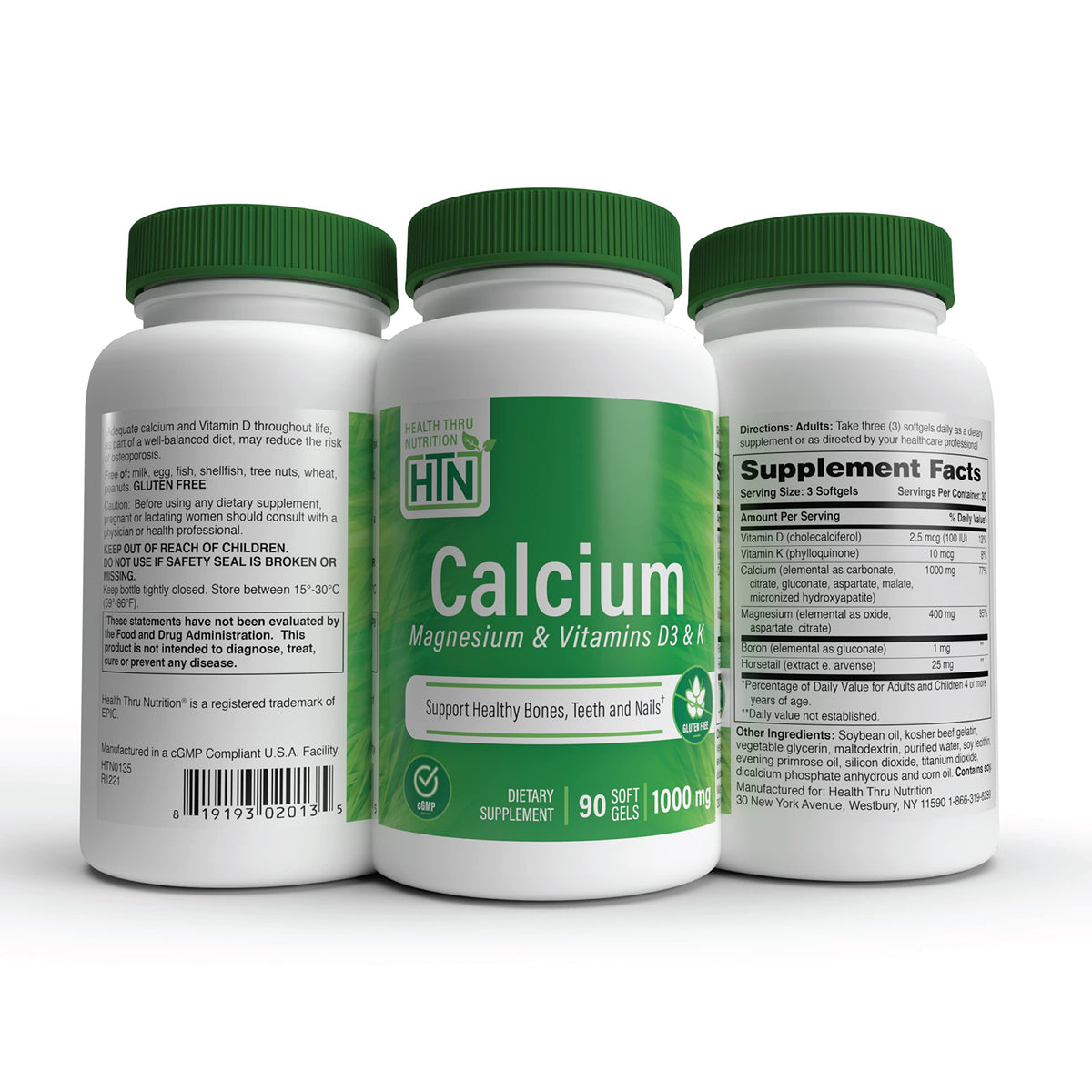 Health Thru Nutrition Calcium Magnesium Supplements with Vitamin D3