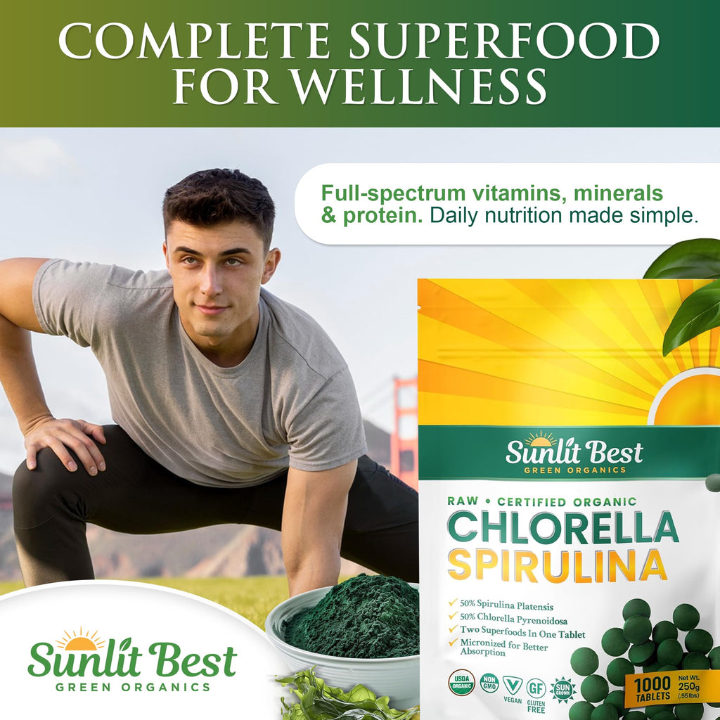 Sunlit Best Organic Chlorella Spirulina Tablets - 1000 Count - image 6