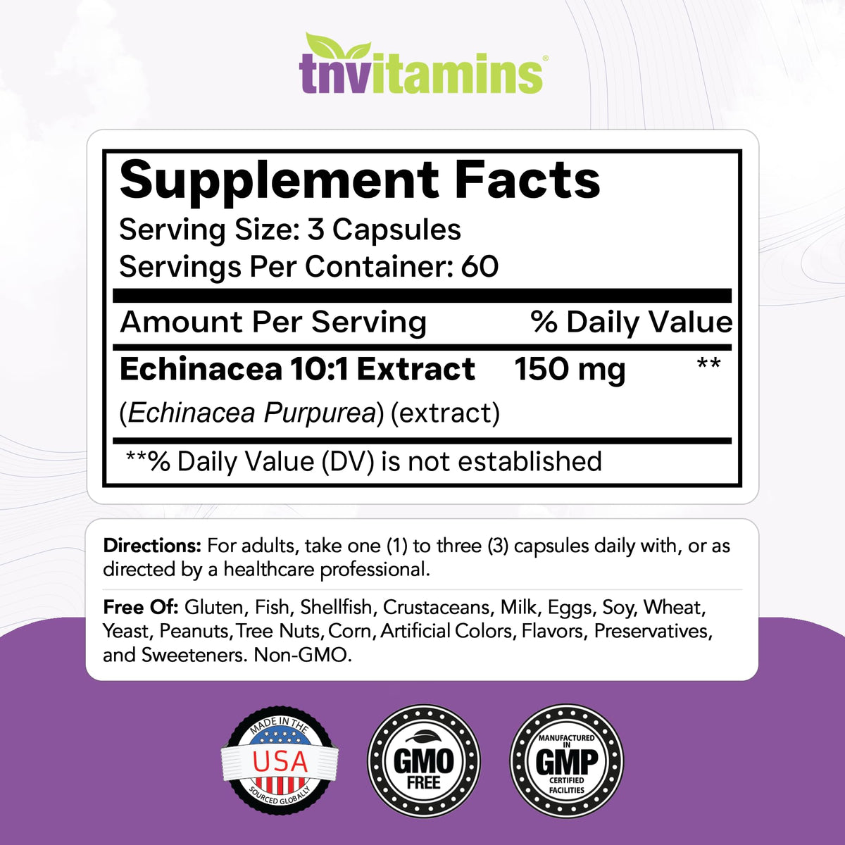 tnvitamins Echinacea Purpurea Capsules Immune Support - 180 Capsules - image 2