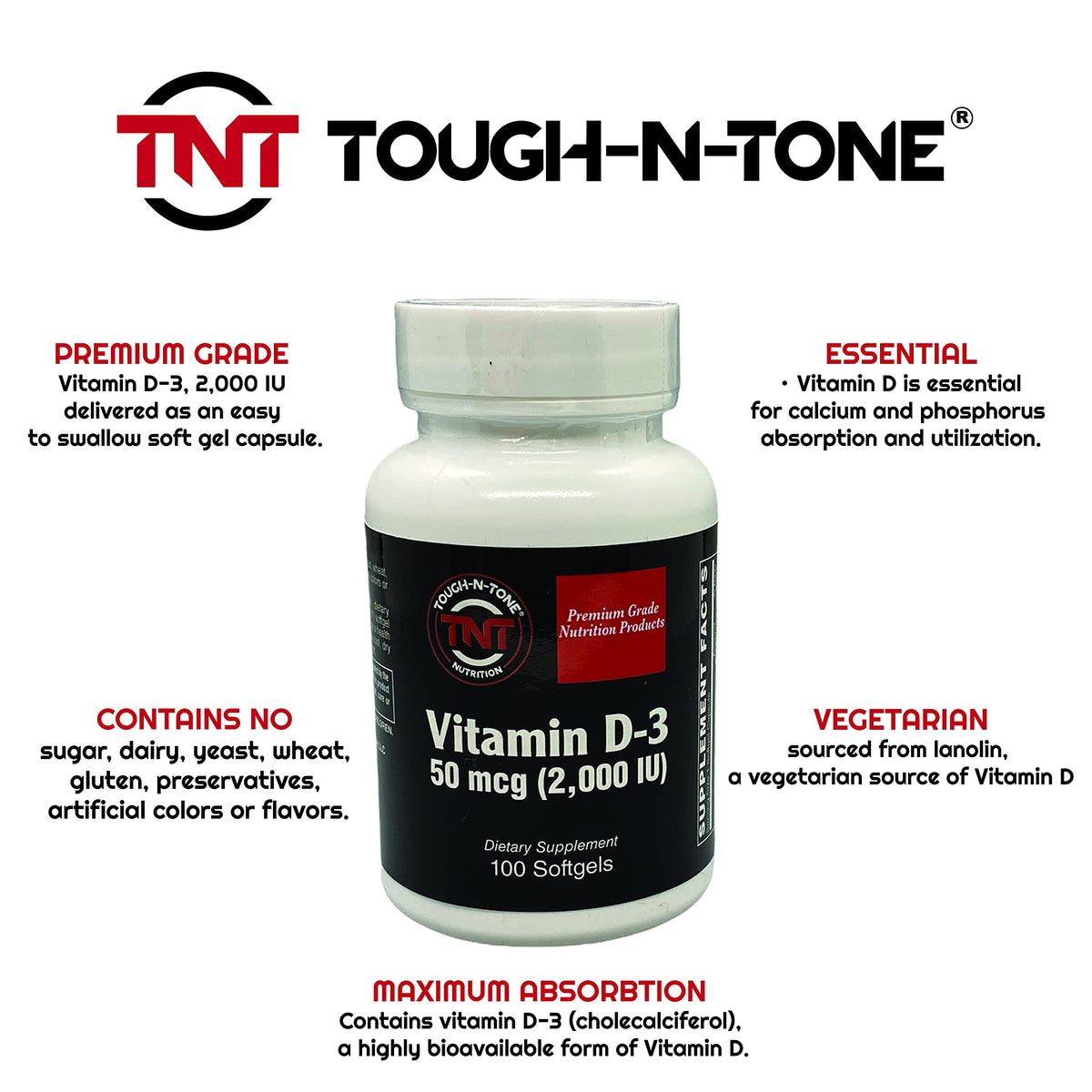 TOUGH-N-TONE Vitamin D-3 2000 IU - 100 Softgels - image 4