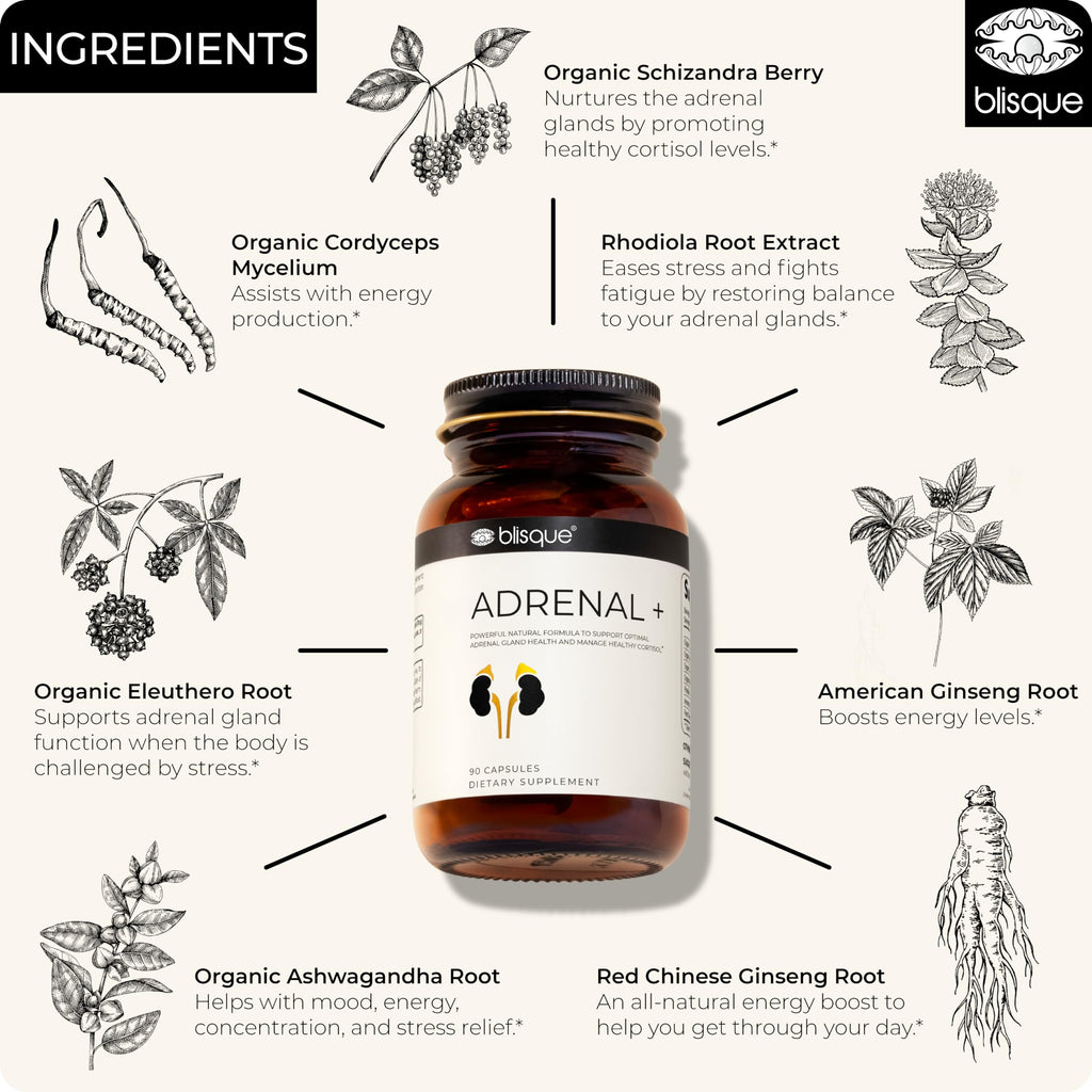 Blisque Adrenal Support Supplement with Ashwagandha - 90 Capsules - image 4
