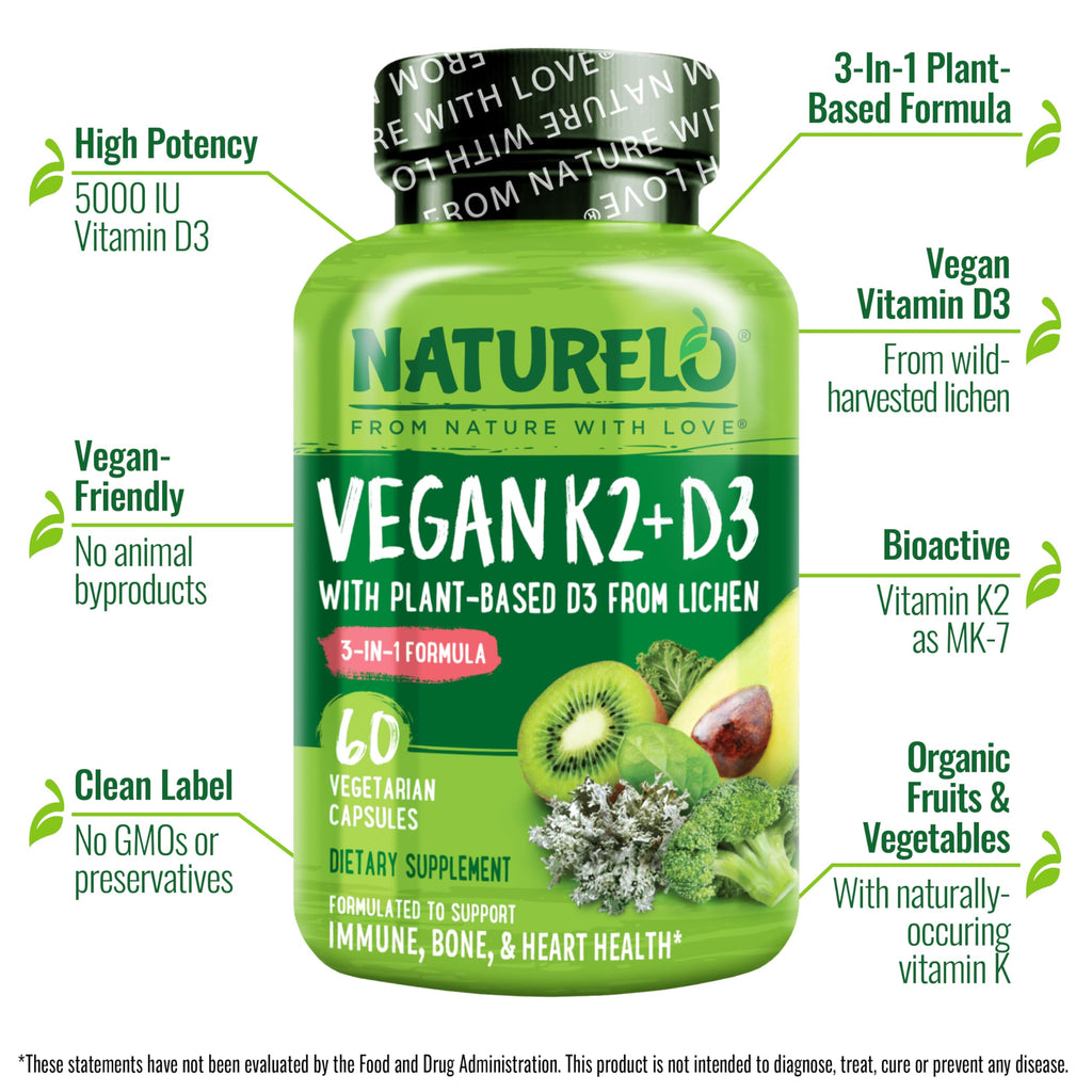 Naturelo Unflavored k2+ D3 Capsules bottle immune