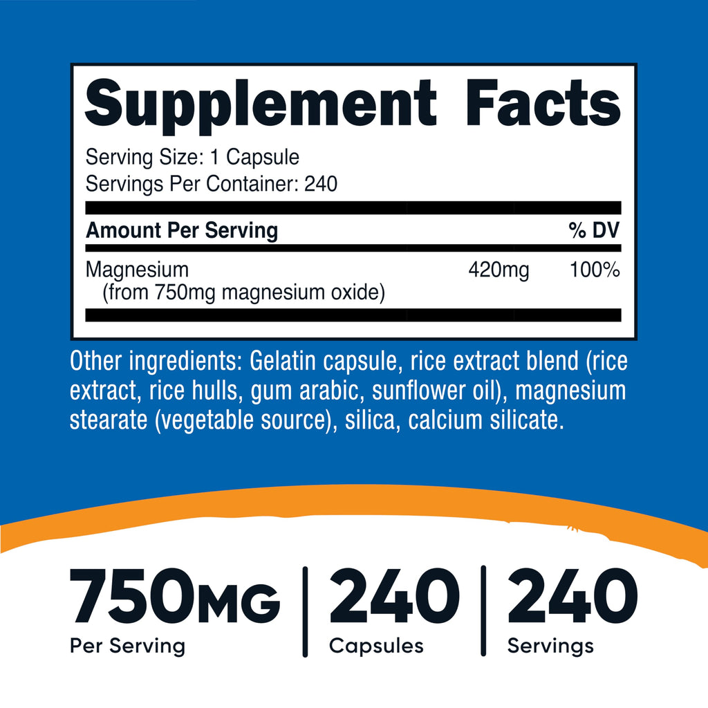 Nutricost Magnesium Oxide 750mg, 240 Capsules