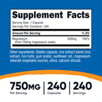 Nutricost Magnesium Oxide 750mg, 240 Capsules