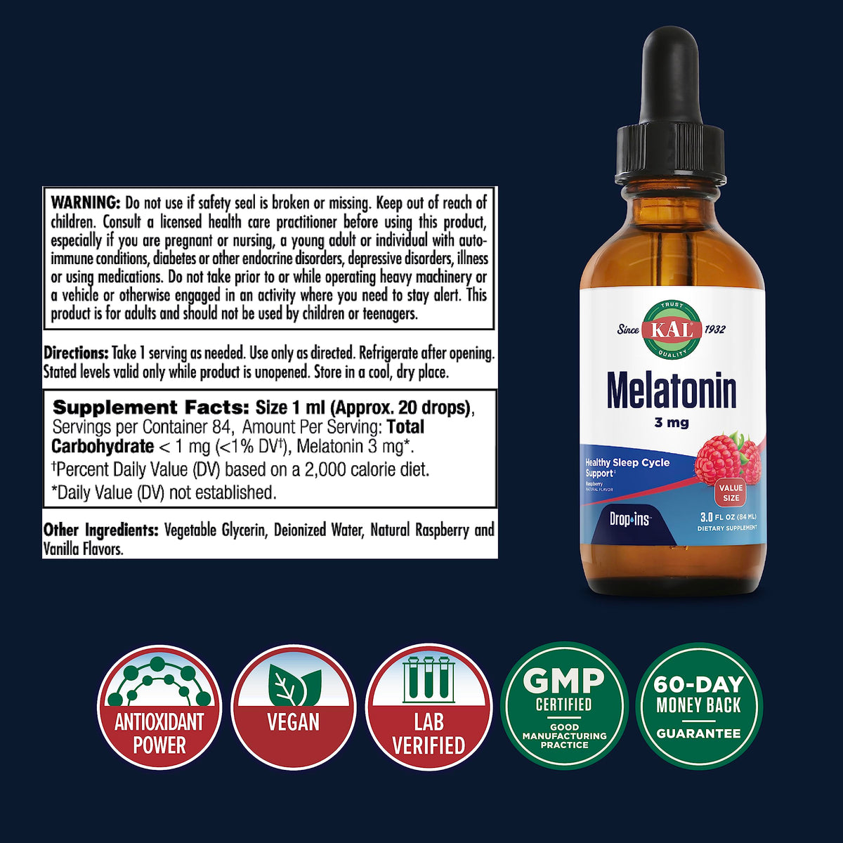KAL Melatonin 3mg DropIns Sleep Aid - 3 fl oz - image 2