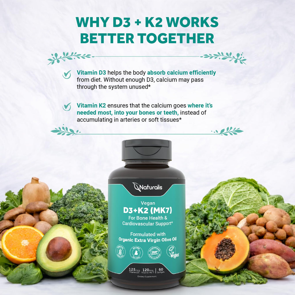 Naturalis Vegan Vitamin D3 + K2 with Extra Virgin Olive Oil