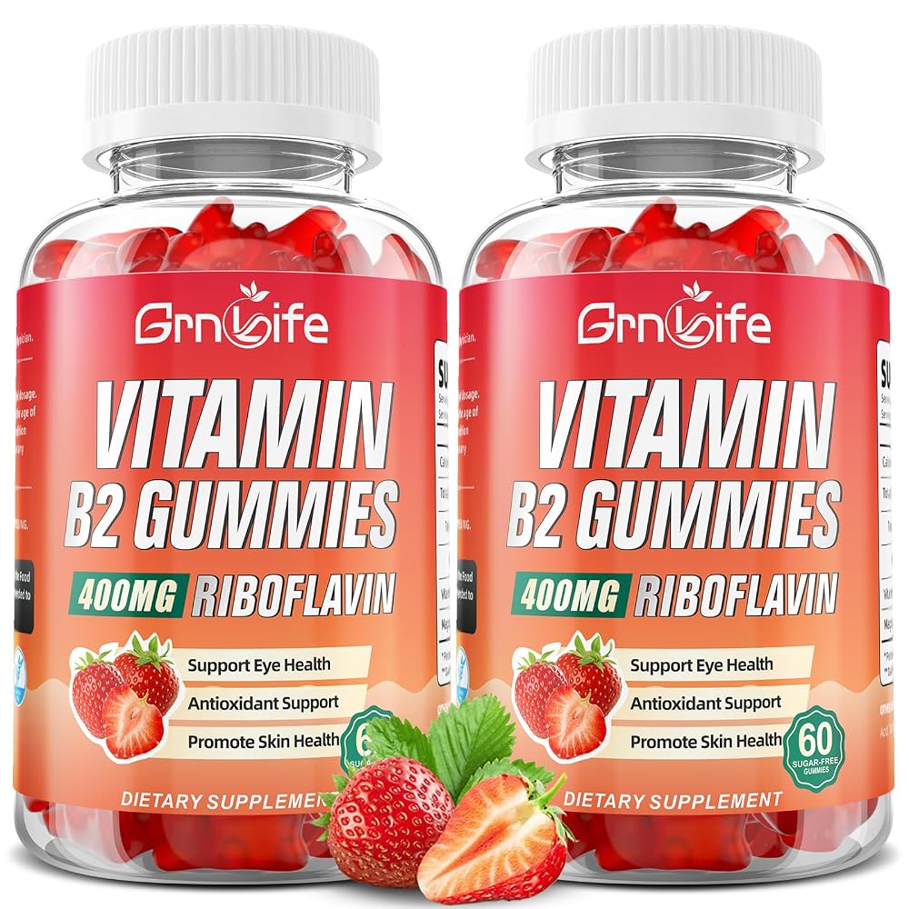 GrnLife Vitamin B2 Gummies, Riboflavin 400mg with Magnesium for Kids