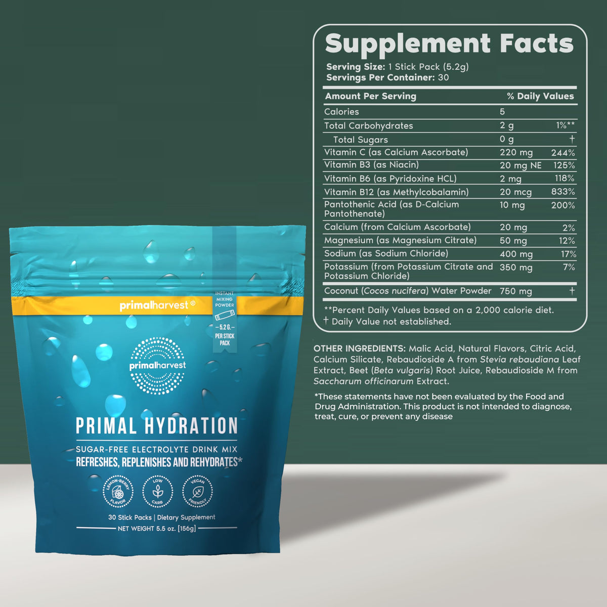 Primal Harvest Hydration Electrolytes Powder Lemon Berry - 30 Servings - image 2