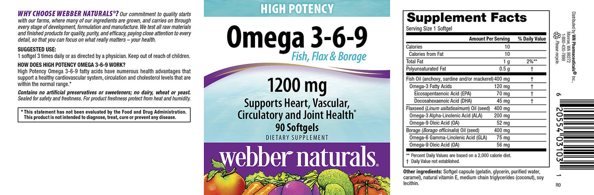 Webber Naturals Omega 3-6-9 Fish, Flaxseed & Borage Oil - 90 Softgels - image 2