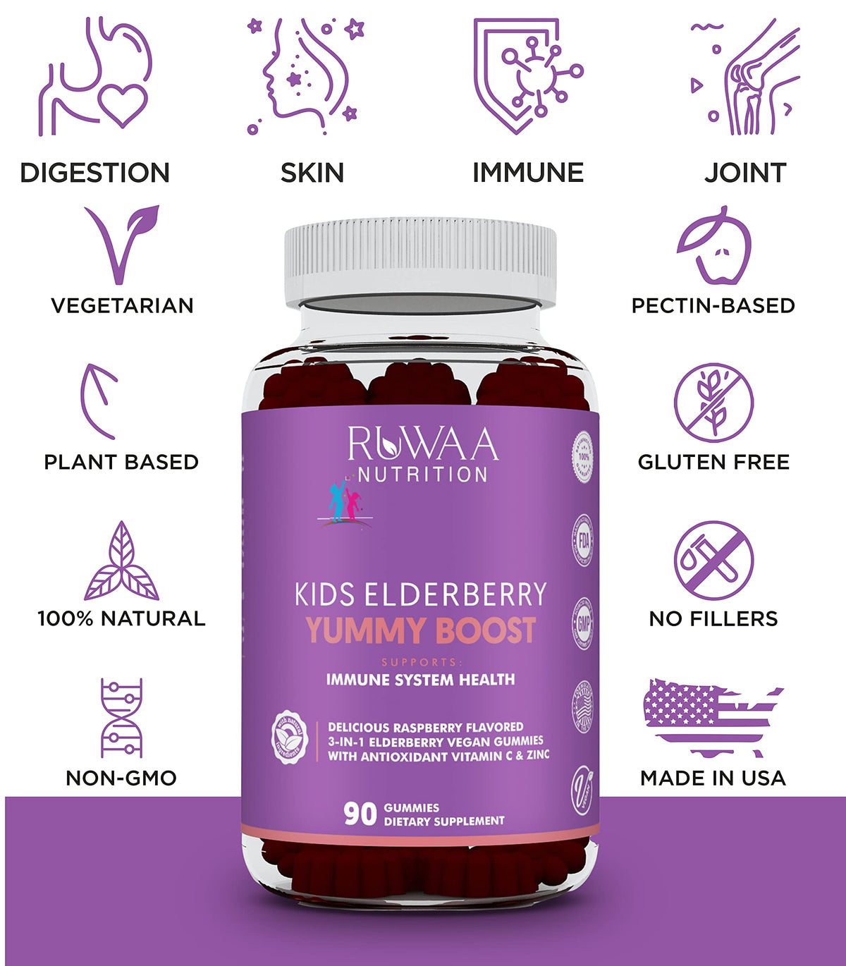 RUWAA NUTRITION Sambucus Elderberry Gummies for Kids with Zinc