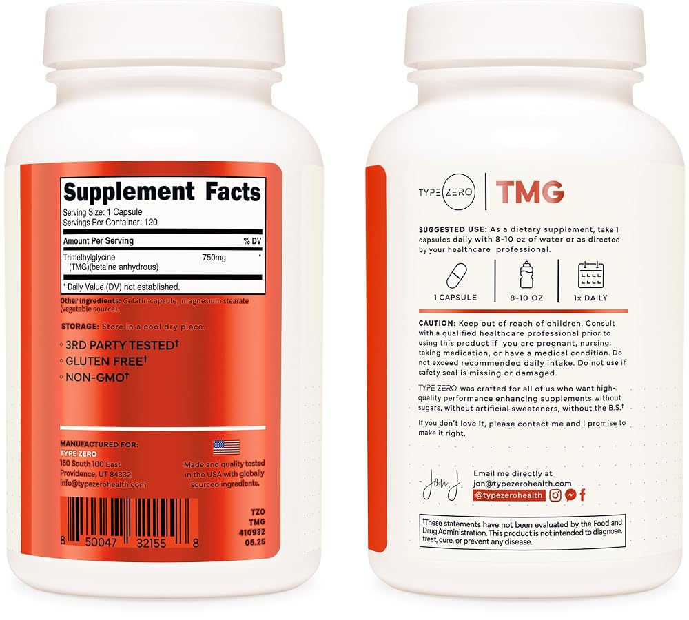 Type Zero Clean TMG Trimethylglycine 750mg - 120 Capsules - image 5