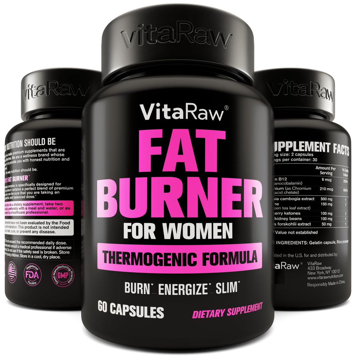 VitaRaw Women's Fat Burner Thermogenic Capsules - 60 Capsules
