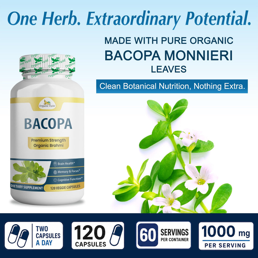 Organic Veda Bacopa Monnieri Brahmi Supplement - 120 Vegan Capsules - image 3