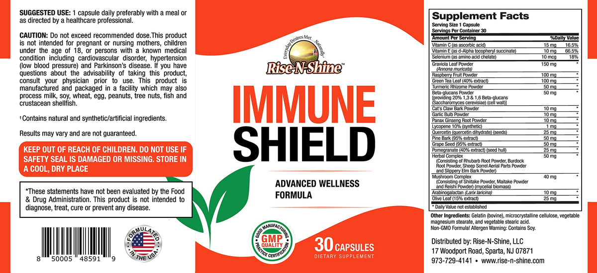 Rise-N-Shine Immune Shield Herbal Blend Vitamin C & Zinc - 30 Capsules - image 3