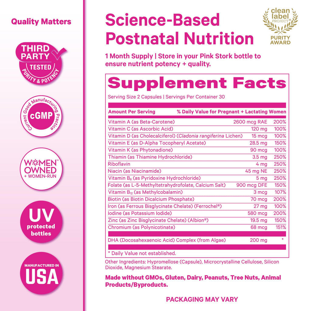 Pink Stork Total Postnatal + DHA with Iron - 60 Capsules - image 7