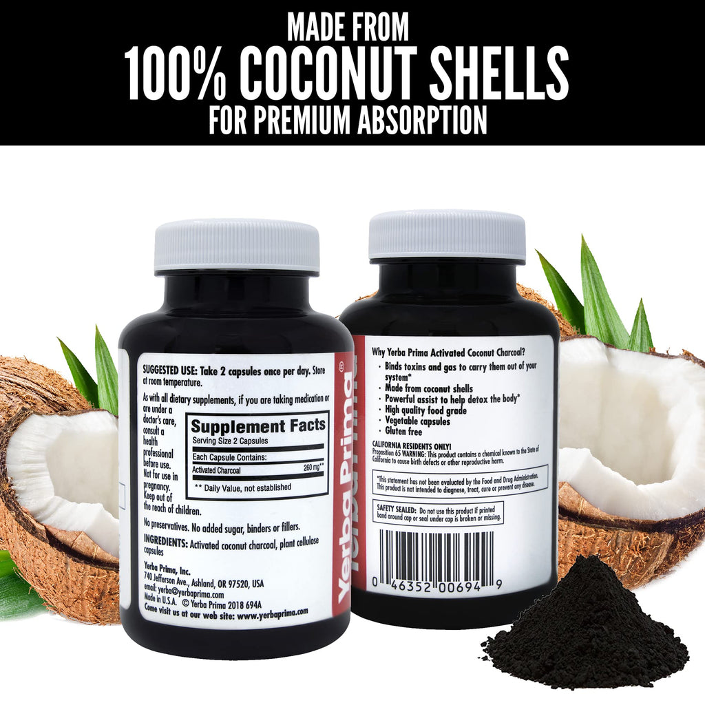 Yerba Prima Activated Coconut Charcoal - 60 Vegetarian Capsules - image 4