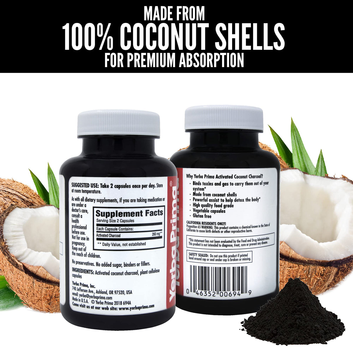 Yerba Prima Activated Coconut Charcoal - 60 Vegetarian Capsules - image 4