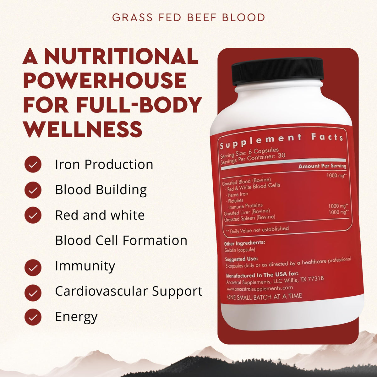 Ancestral Supplements Blood Health Organ Formula 500mg - 180 Capsules - image 2