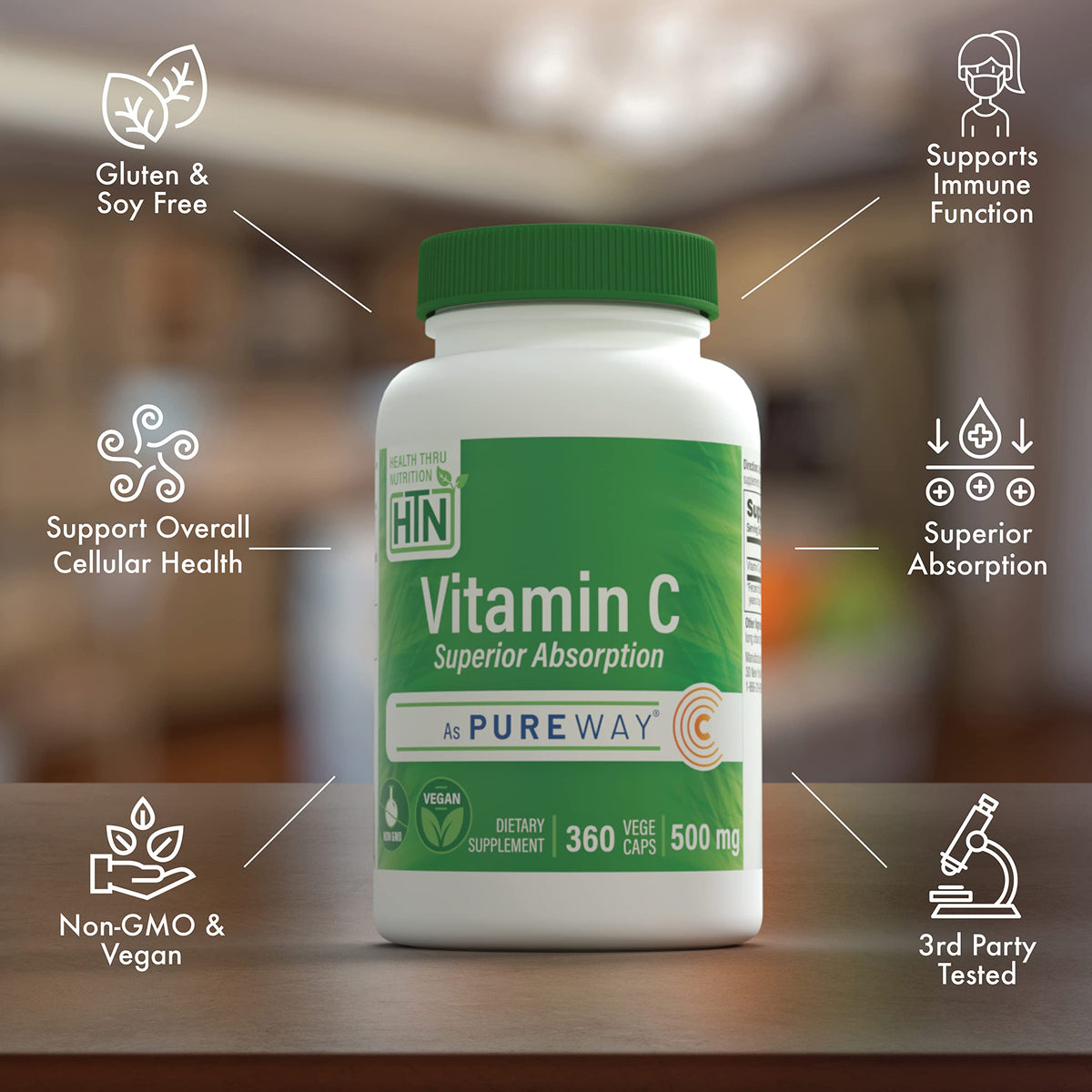 Health Thru Nutrition Vitamin C 500mg PureWay-C - 360 Capsules - image 3