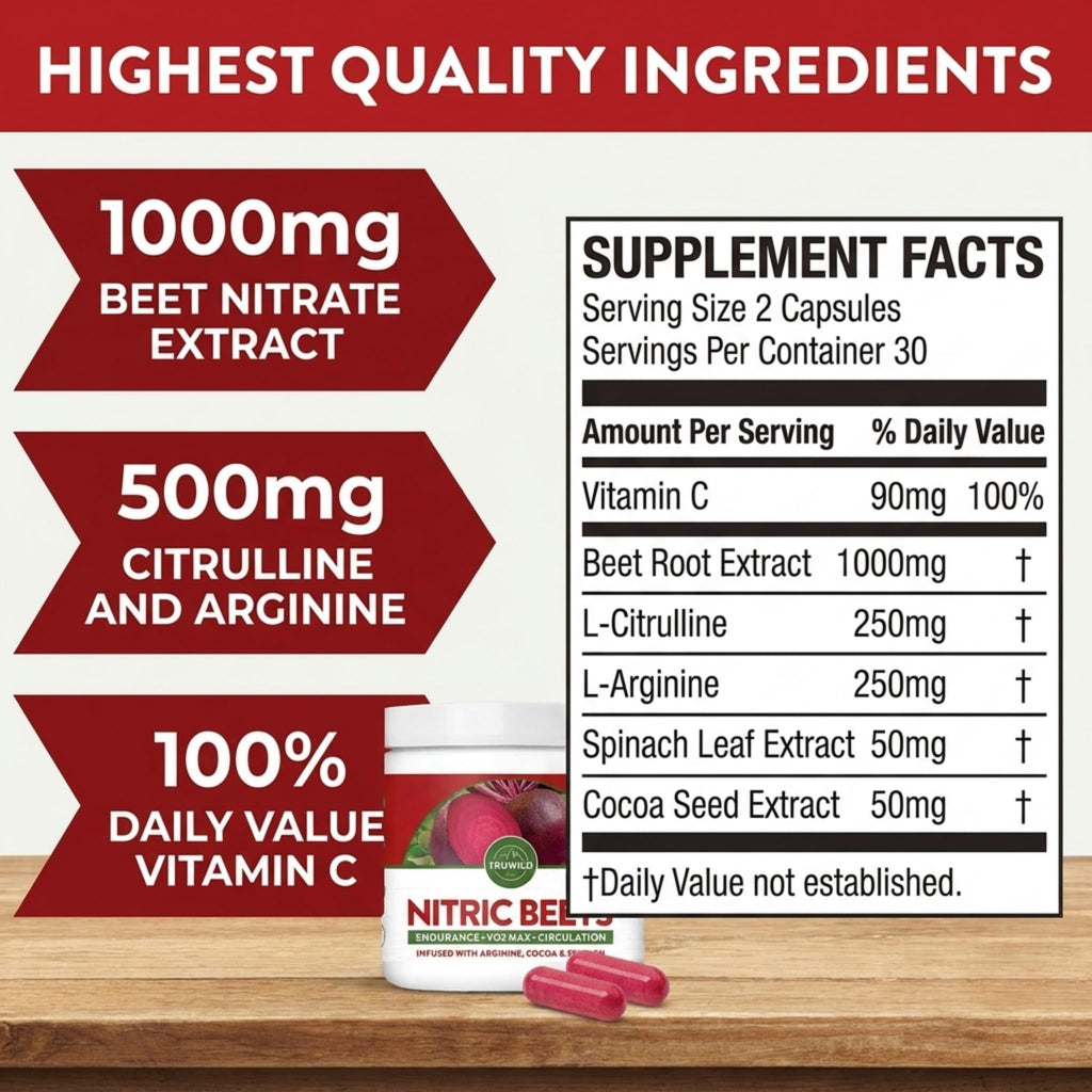 TruWild Beet Root Powder Nitric Oxide Booster - 90 Capsules - image 3