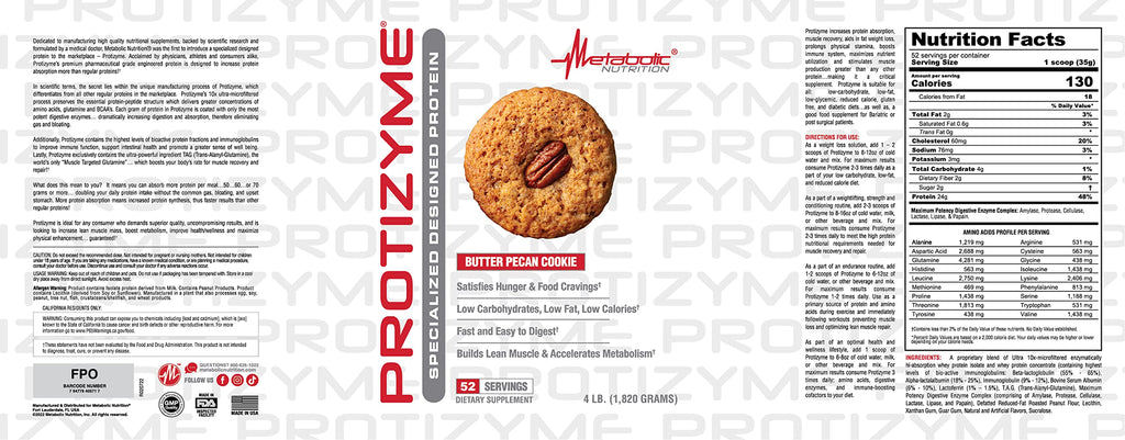 Metabolic Nutrition Protizyme 100% Whey Protein Powder - 2 Pound - image 2
