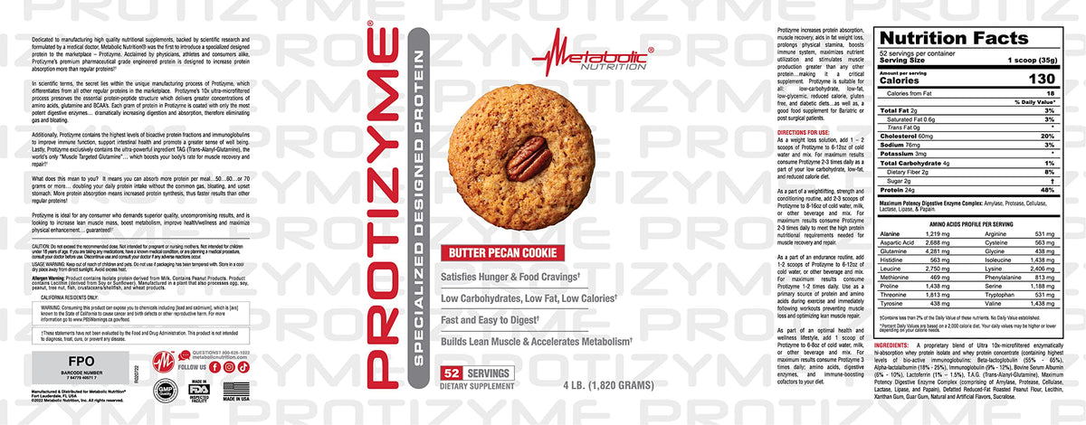 Metabolic Nutrition Protizyme 100% Whey Protein Powder - 2 Pound - image 2