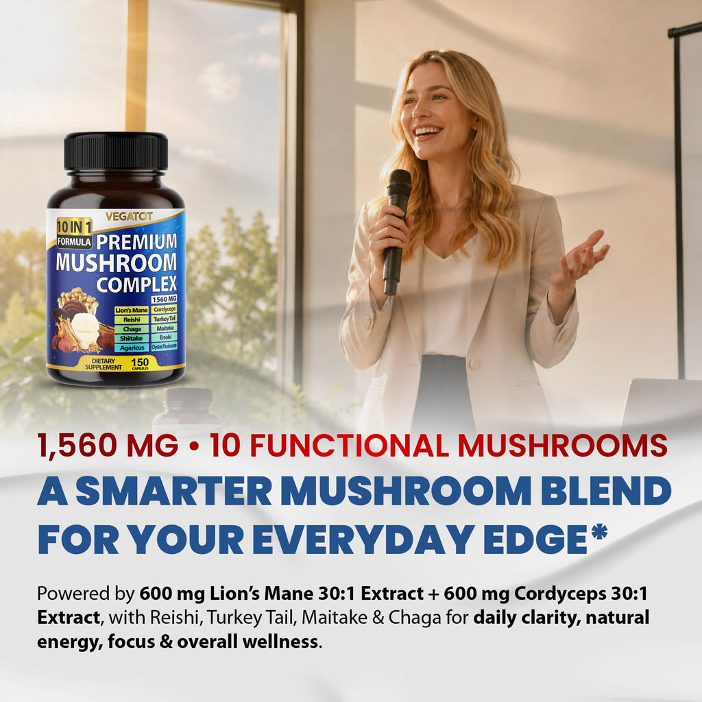 VEGATOT Mushroom Complex 1560mg 10-in-1 Lion's Mane Cordyceps - 150 Capsules - image 2