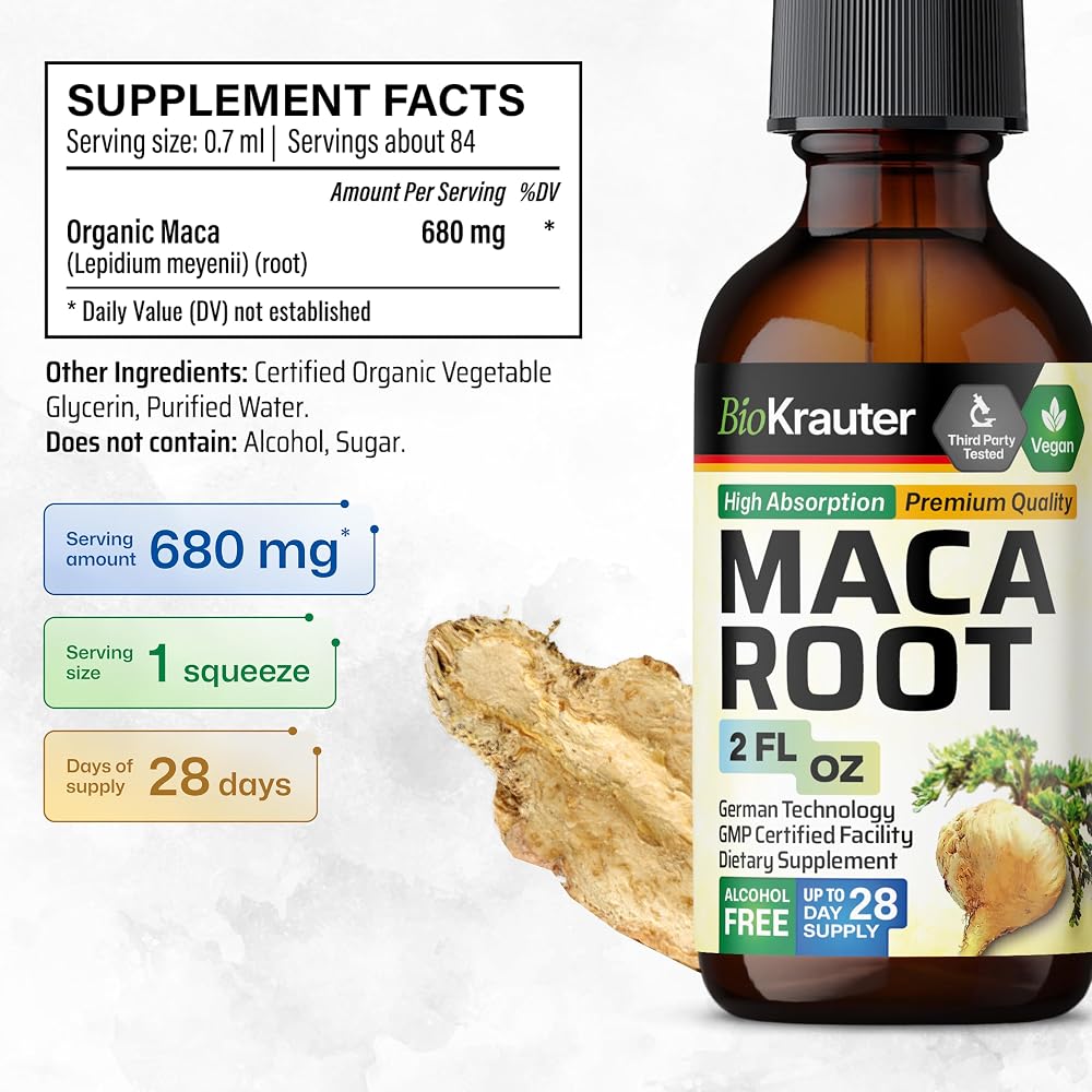 BIO KRAUTER Maca Root Liquid Drops for Active Lifestyle - 2 Fl Oz - image 3