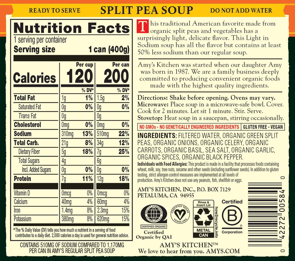 Amy's Organic Split Pea Soup Light Sodium - 12 Pack - image 2