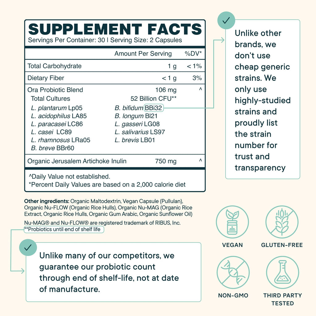 Ora Organic Probiotics with Prebiotics 52 Billion CFU - 60 Capsules - image 4