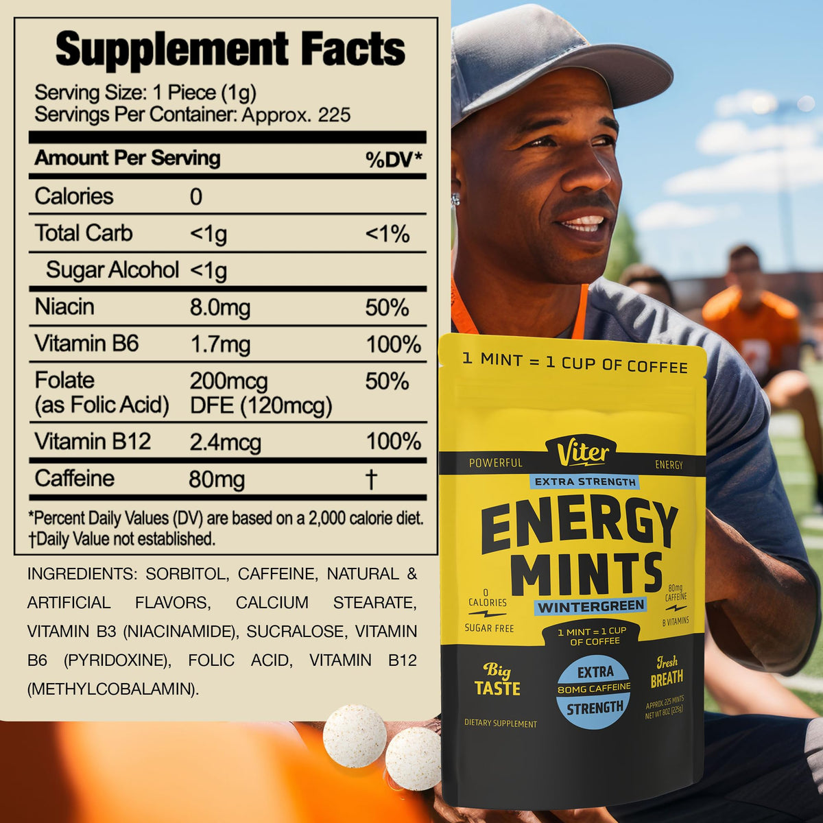 Viter Energy Extra Strength Caffeinated Mints 80mg Caffeine