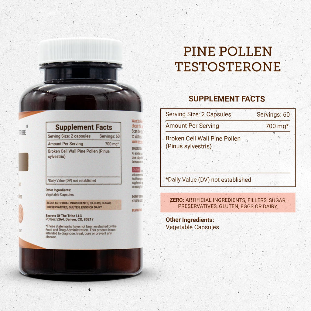 Secrets of the Tribe Pine Pollen Testosterone - 120 Vegetarian Capsules - image 3