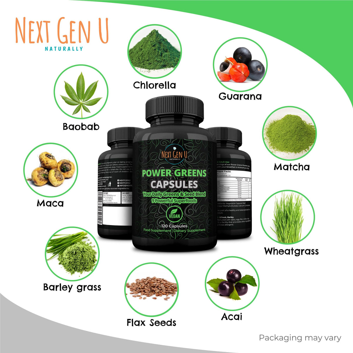 NGU Next Gen U Super Greens Immune Support - 120 Vegan Capsules - image 2