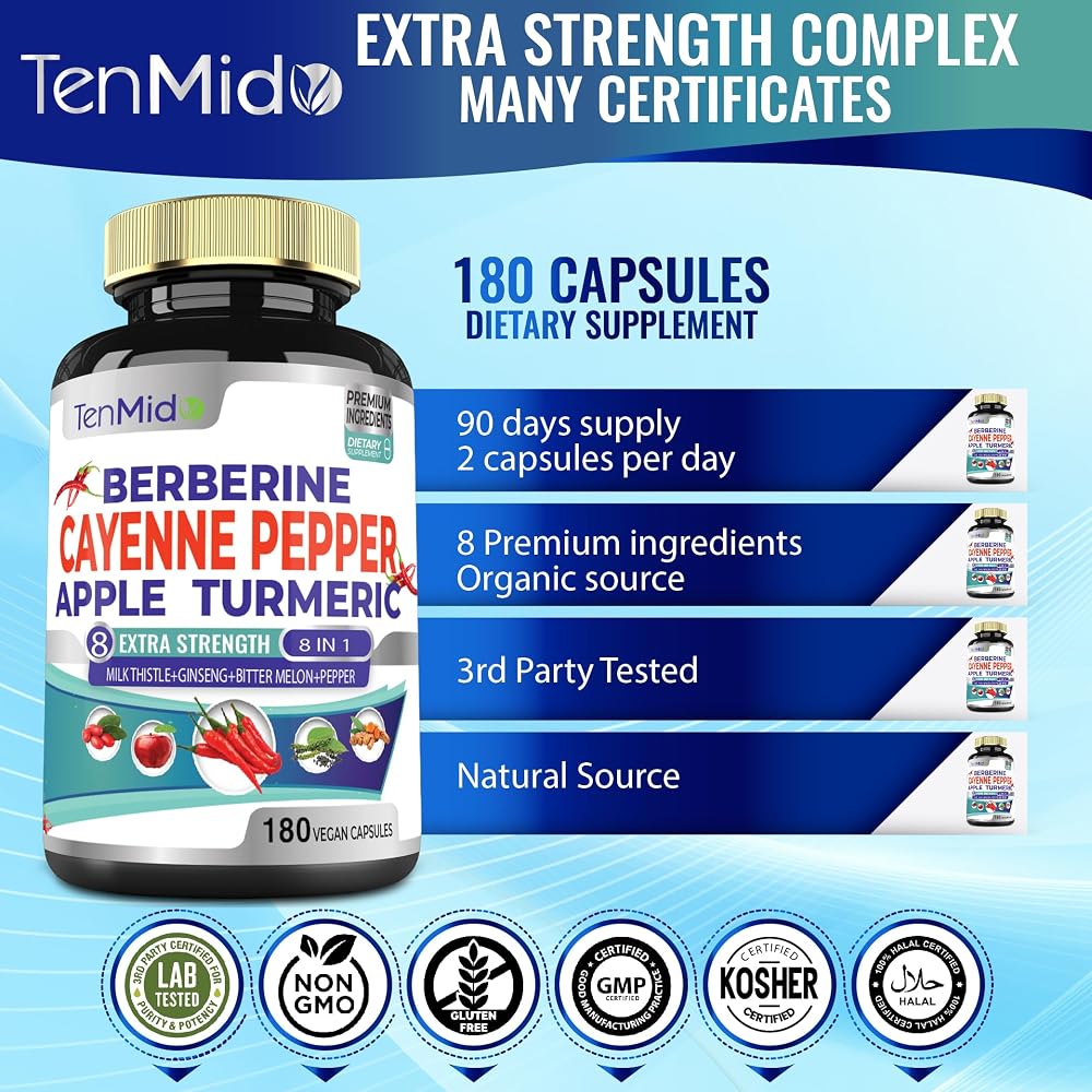 Tenmido Cayenne Pepper Extract with Berberine & Turmeric - 180 Capsules - image 6
