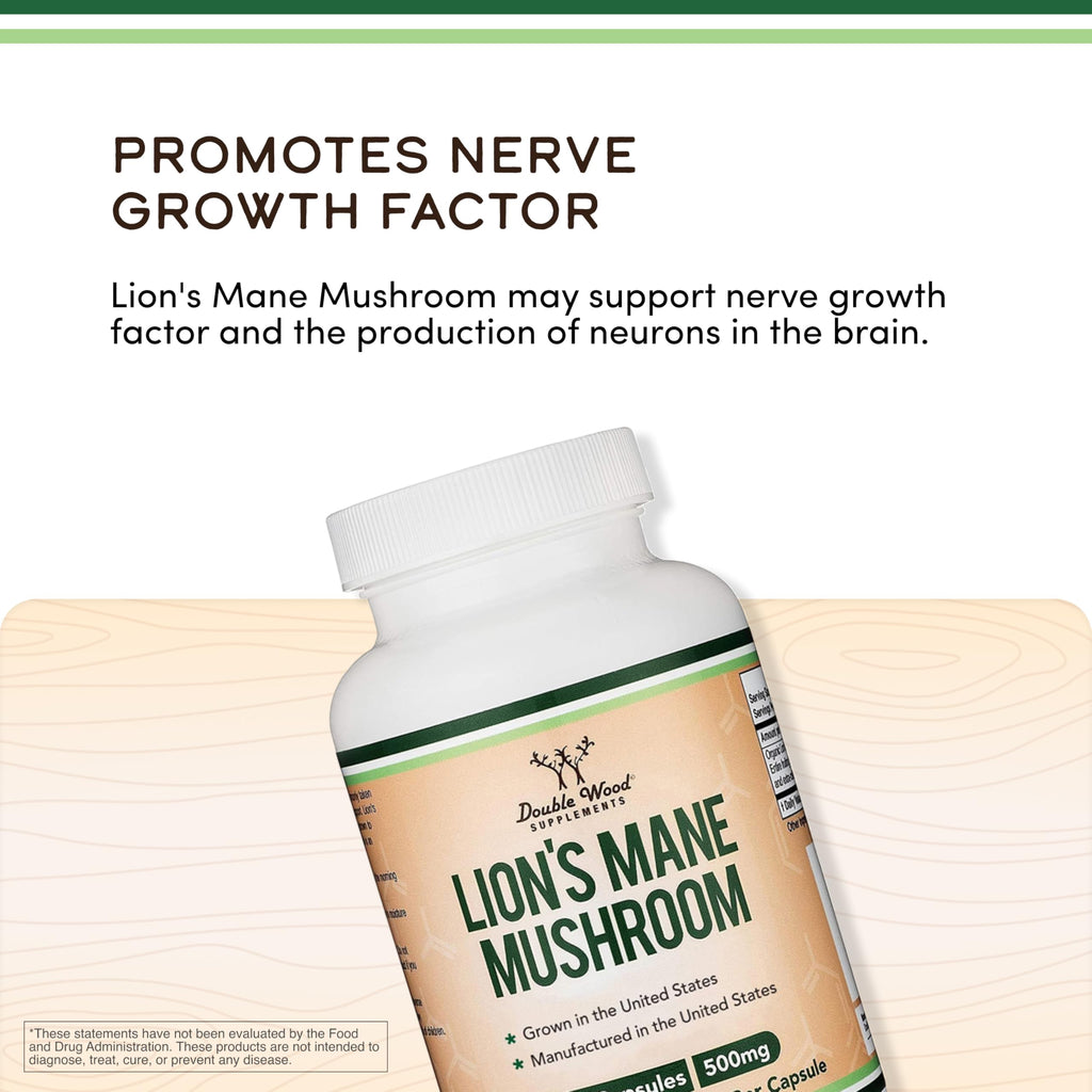 Double Wood Supplements Organic Lion's Mane Mushroom 1000mg - 120 Capsules - image 4