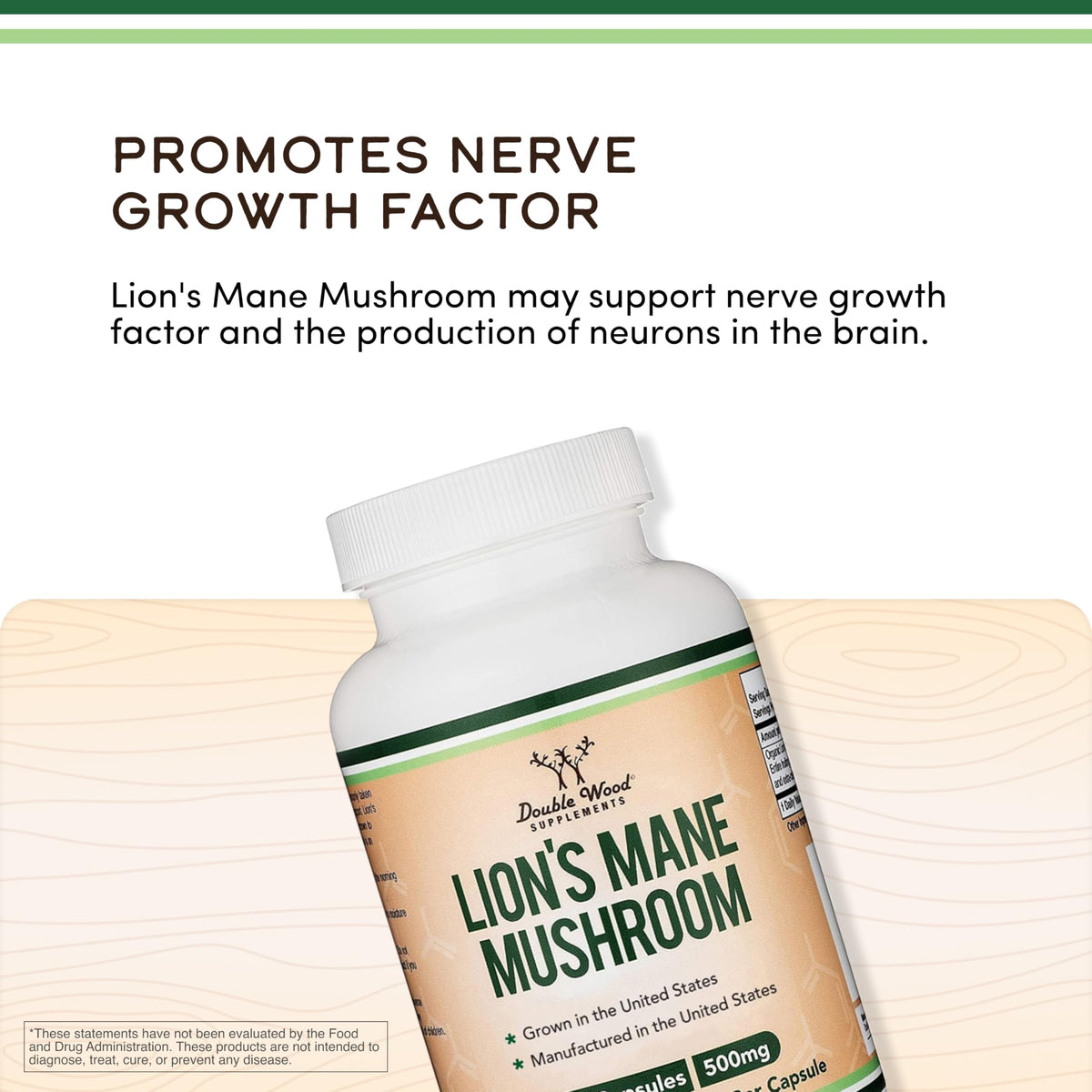 Double Wood Supplements Organic Lion's Mane Mushroom 1000mg - 120 Capsules - image 4