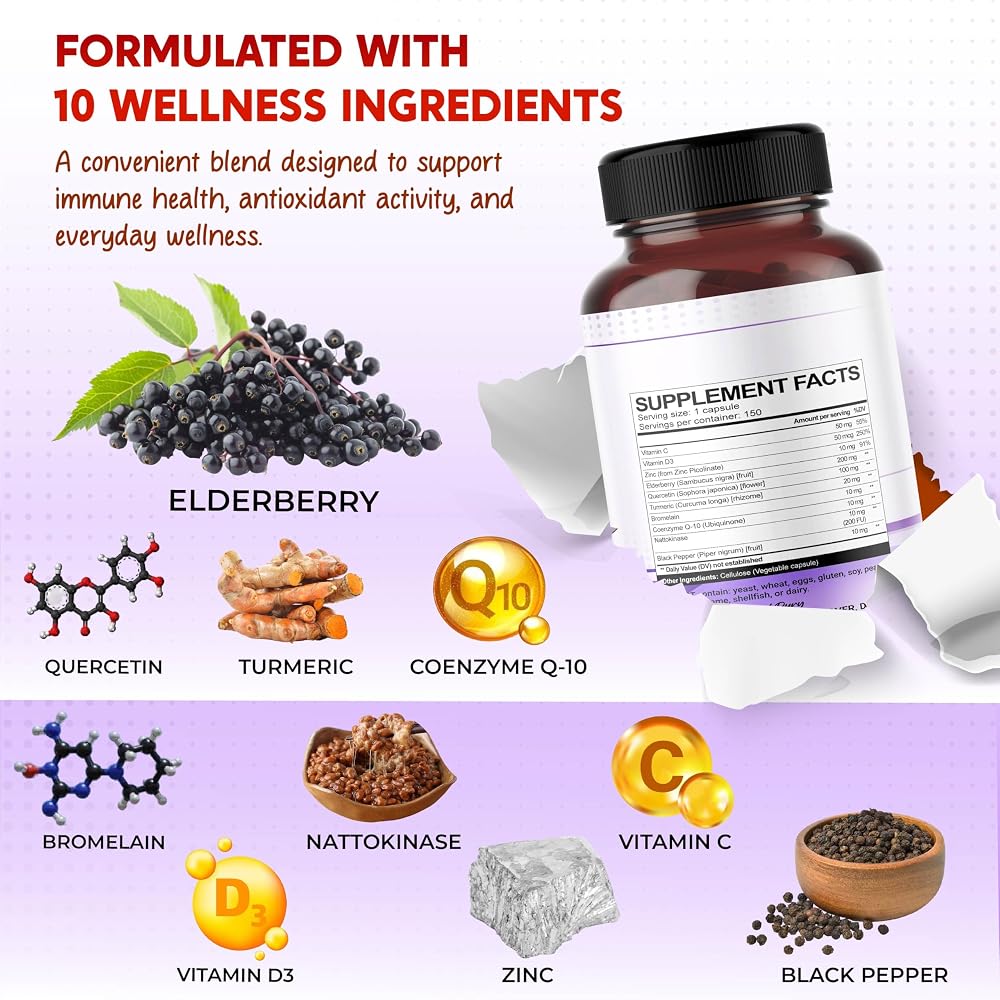 PeakPury Elderberry 10-in-1 with Quercetin & Zinc - 150 Capsules - image 4