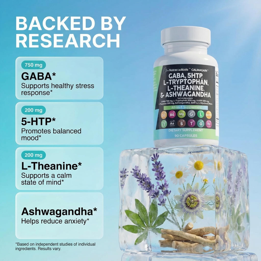 Clean Nutraceuticals GABA 750mg 5-HTP 200mg Mood Support - 90 Capsules - image 3