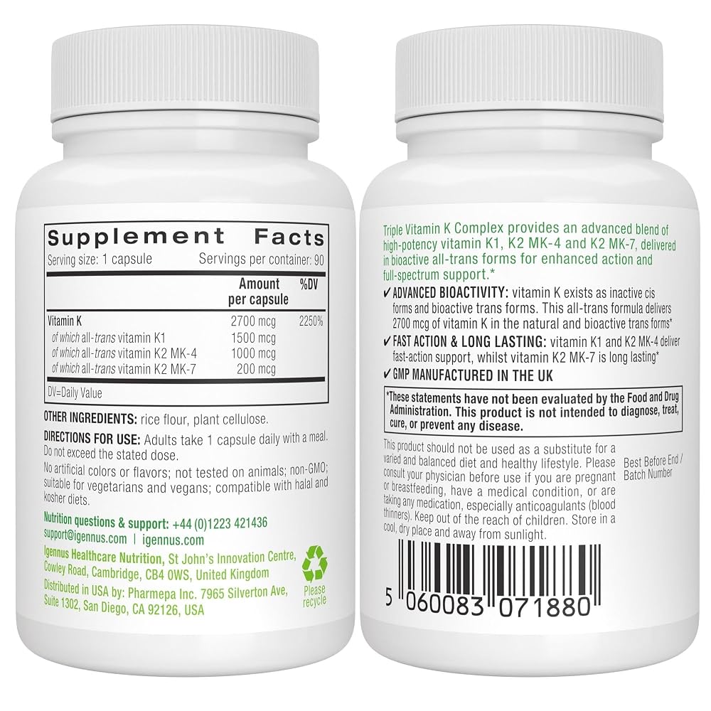 Igennus Full Spectrum Vitamin K Complex K1 & K2 - 90 Capsules - image 6