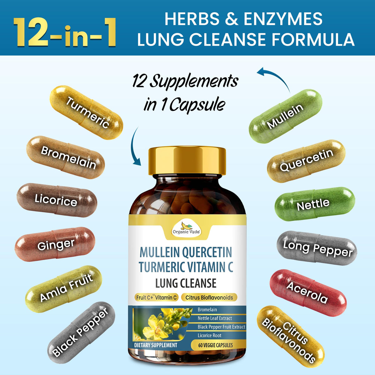 Organic Veda Mullein Quercetin Turmeric Lung Cleanse - 60 Capsules - image 3