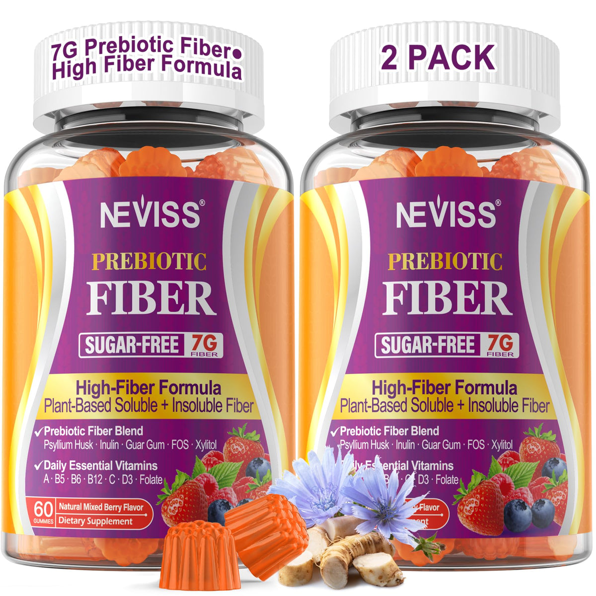NEVISS Psyllium Husk Fiber Gummies Sugar Free