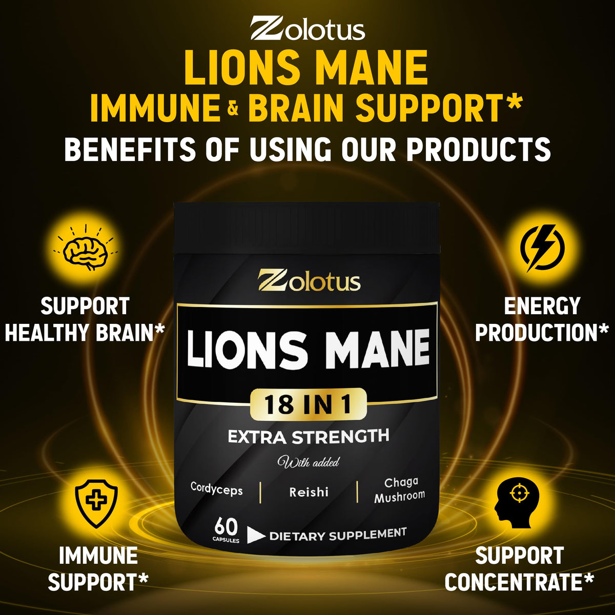 Zolotus Lions Mane Mushroom Complex - 22000mg - 60 90 Capsules