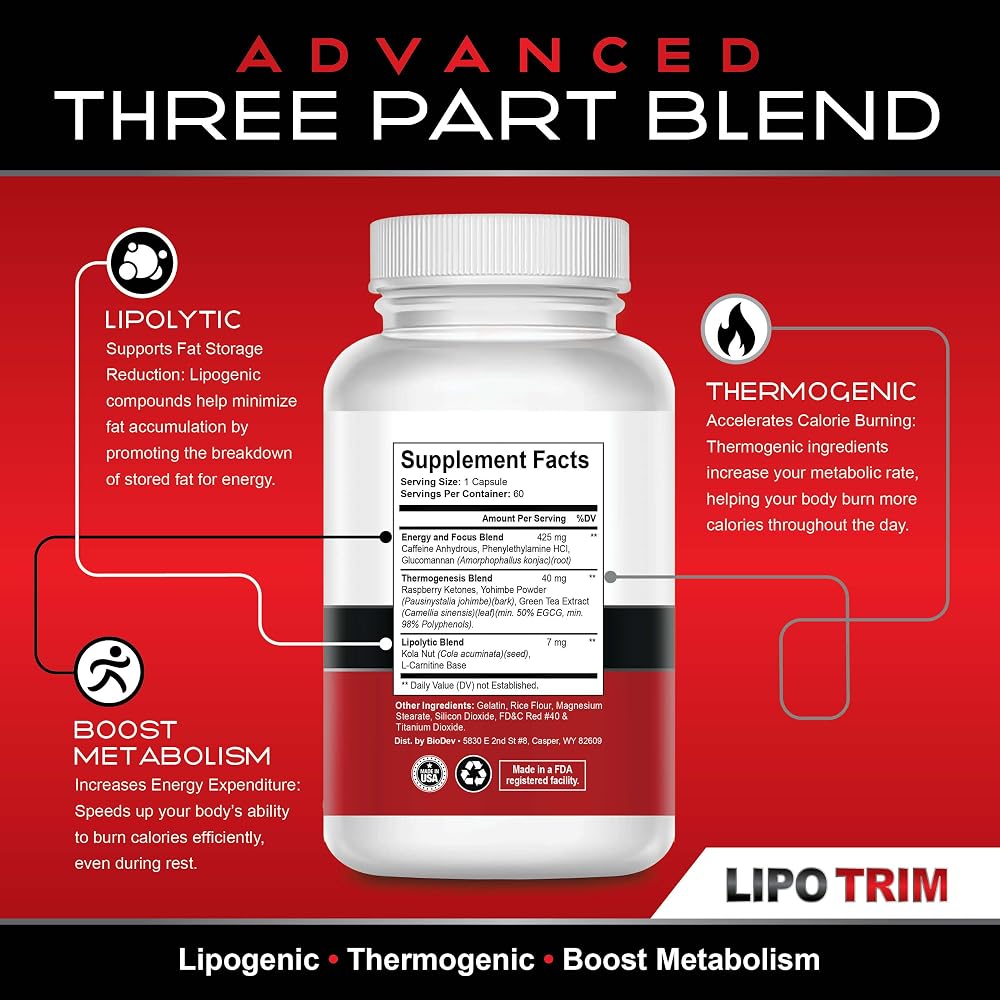 BIODEV Lipo Trim Advanced Lipogenic Thermogenic Diet Pills - 60 Capsules - image 3