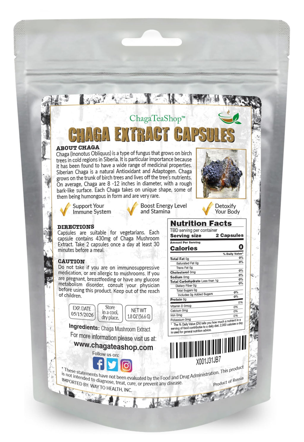 ChagaTeaShop Siberian Chaga Extract Vegetarian Capsules - 120 Capsules - image 2