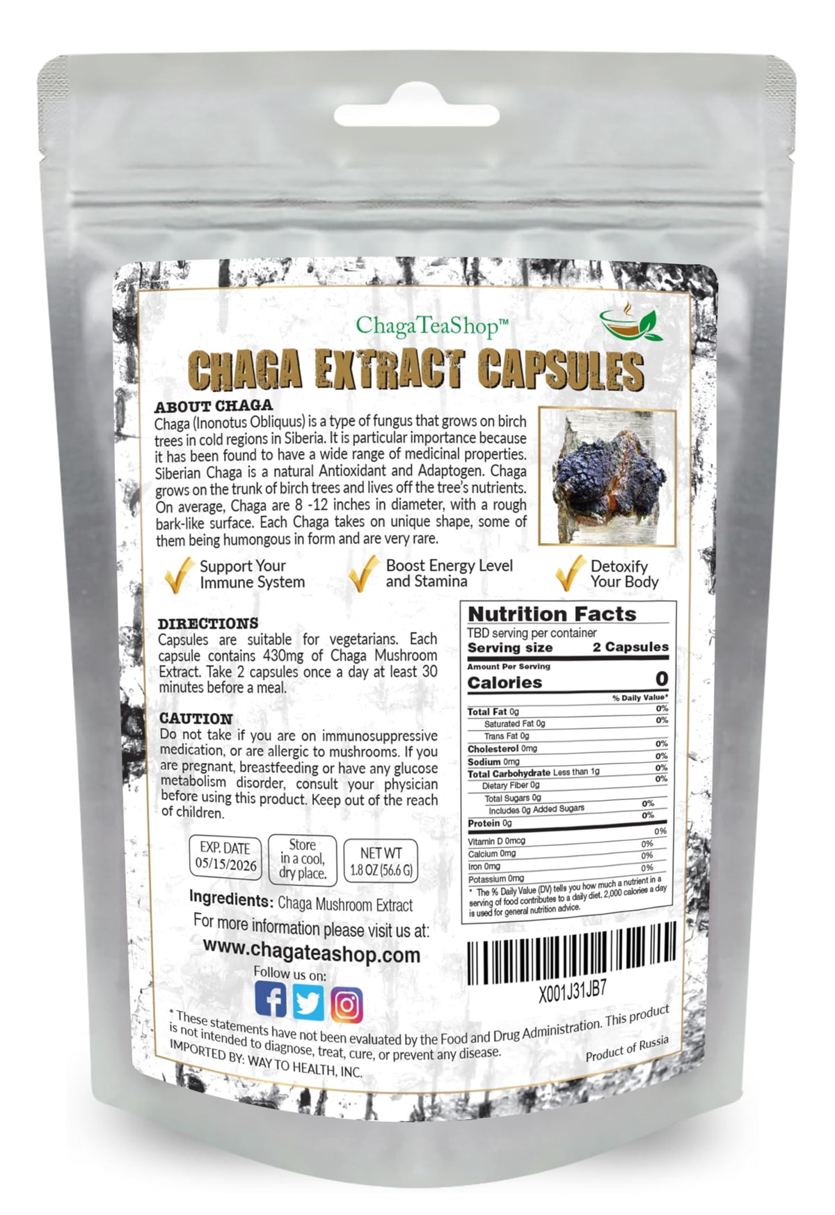 ChagaTeaShop Siberian Chaga Extract Vegetarian Capsules - 120 Capsules - image 2